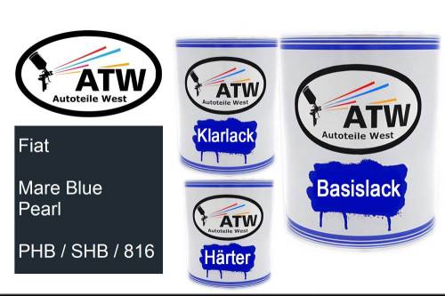 Fiat, Mare Blue Pearl, PHB / SHB / 816: 1L Lackdose + 1L Klarlack + 500ml Härter - Set, von ATW Autoteile West.